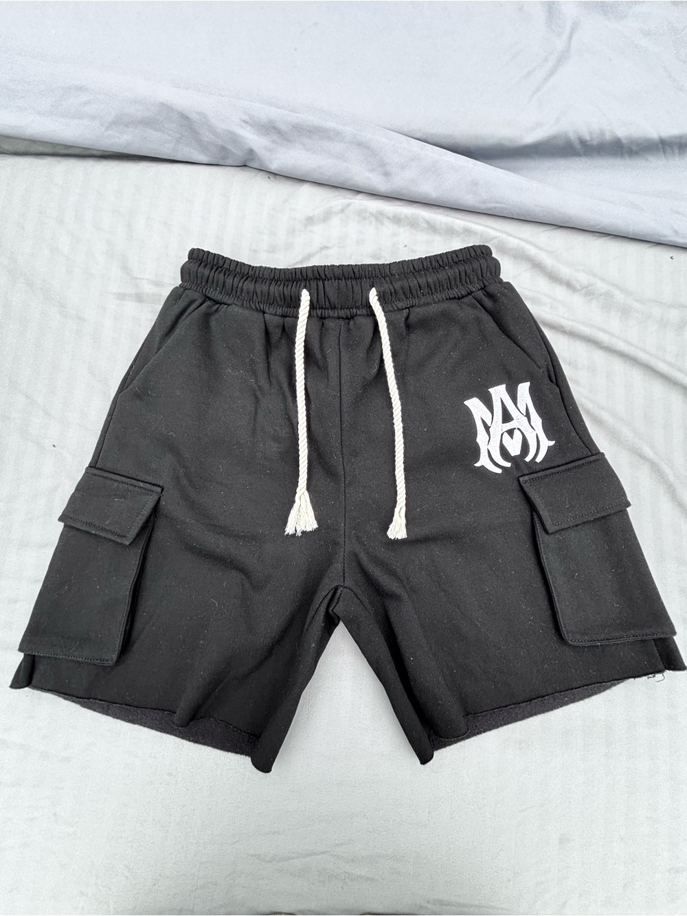 AMIRI Black Cargo Sweatshorts with White Drawstring